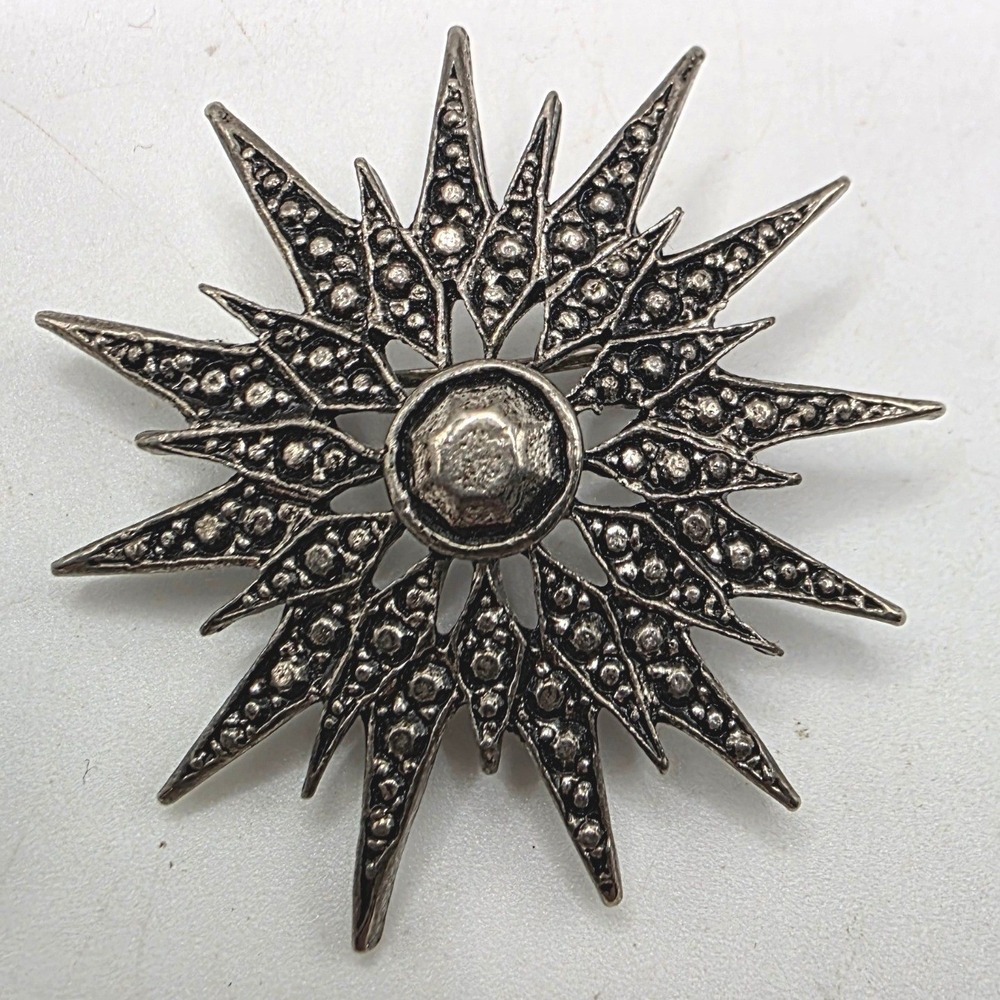 Lianna LIA Starburst Brooch Silver Tone Marcasite Style Celestial Sunburst pin